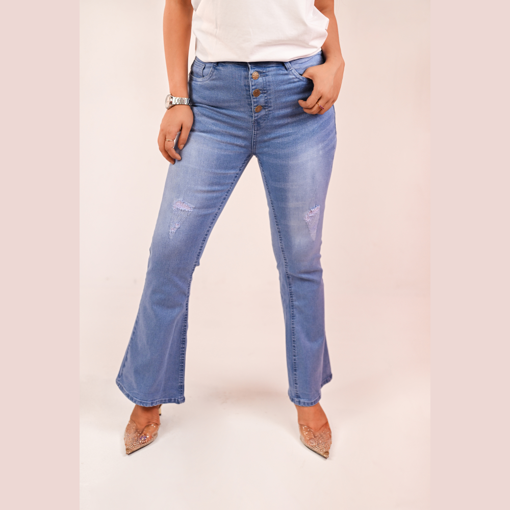 Cotton Denim Jeans Pant for Women - Washed Blue - DPML04