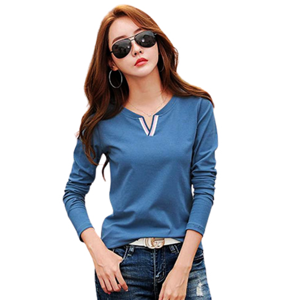 Cotton Full Sleeve T-shirt For Women - Blue - HL-77