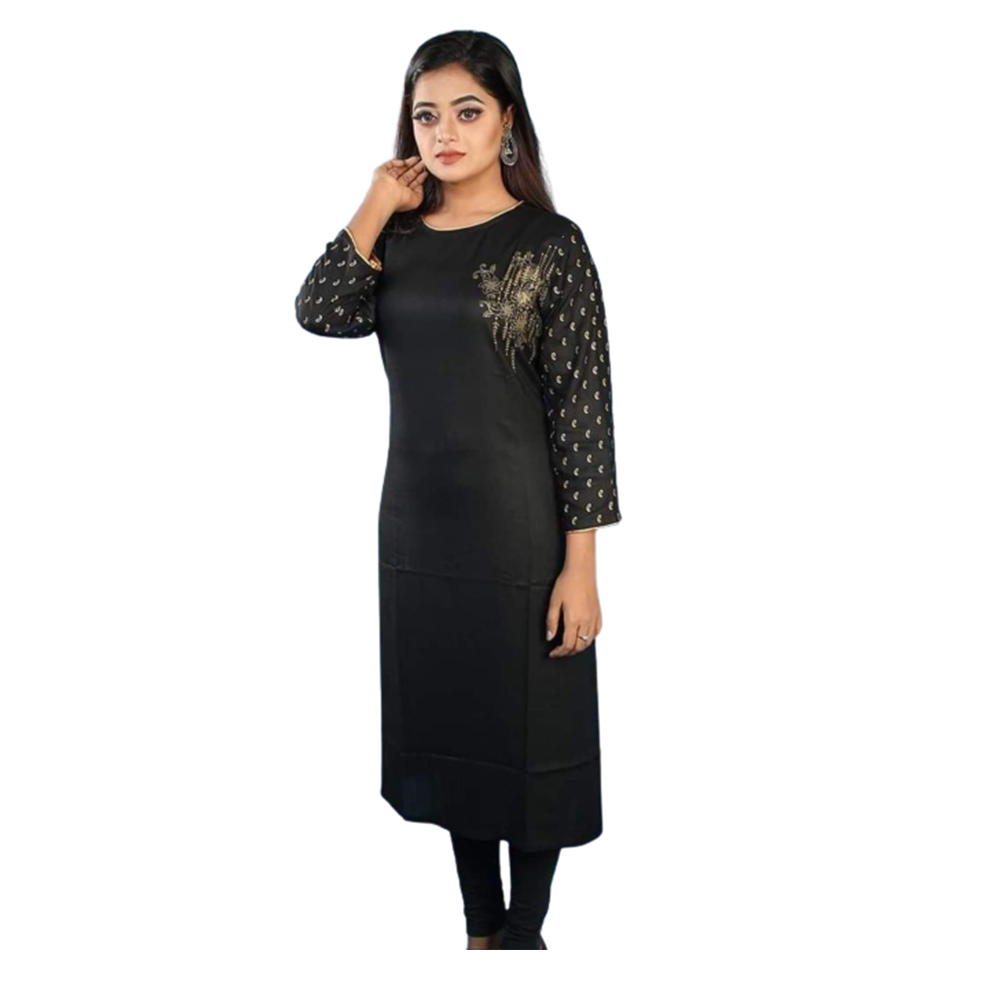 Cotton Kurti For Women - Black - MK-61