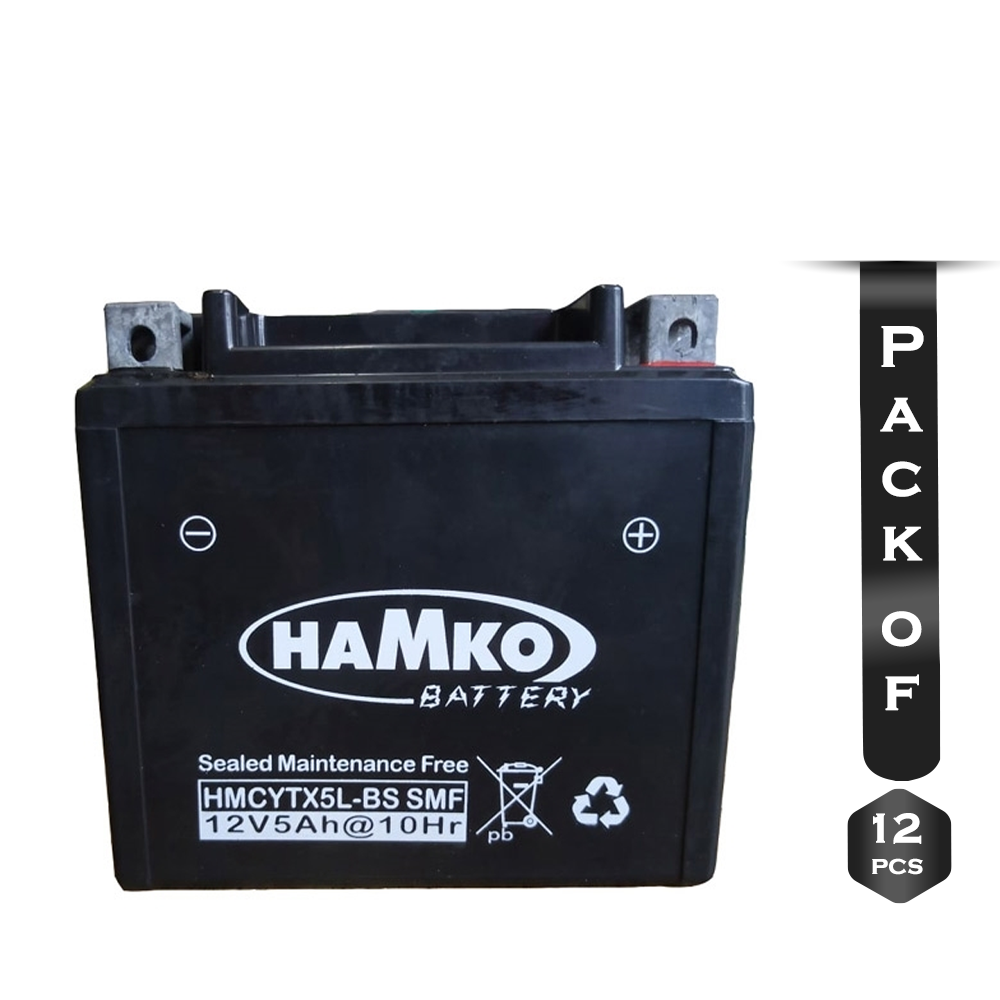 Pack Of 12Pcs Hamko 12NYTX5L-BS SMF Bike Battery - 12V5AH