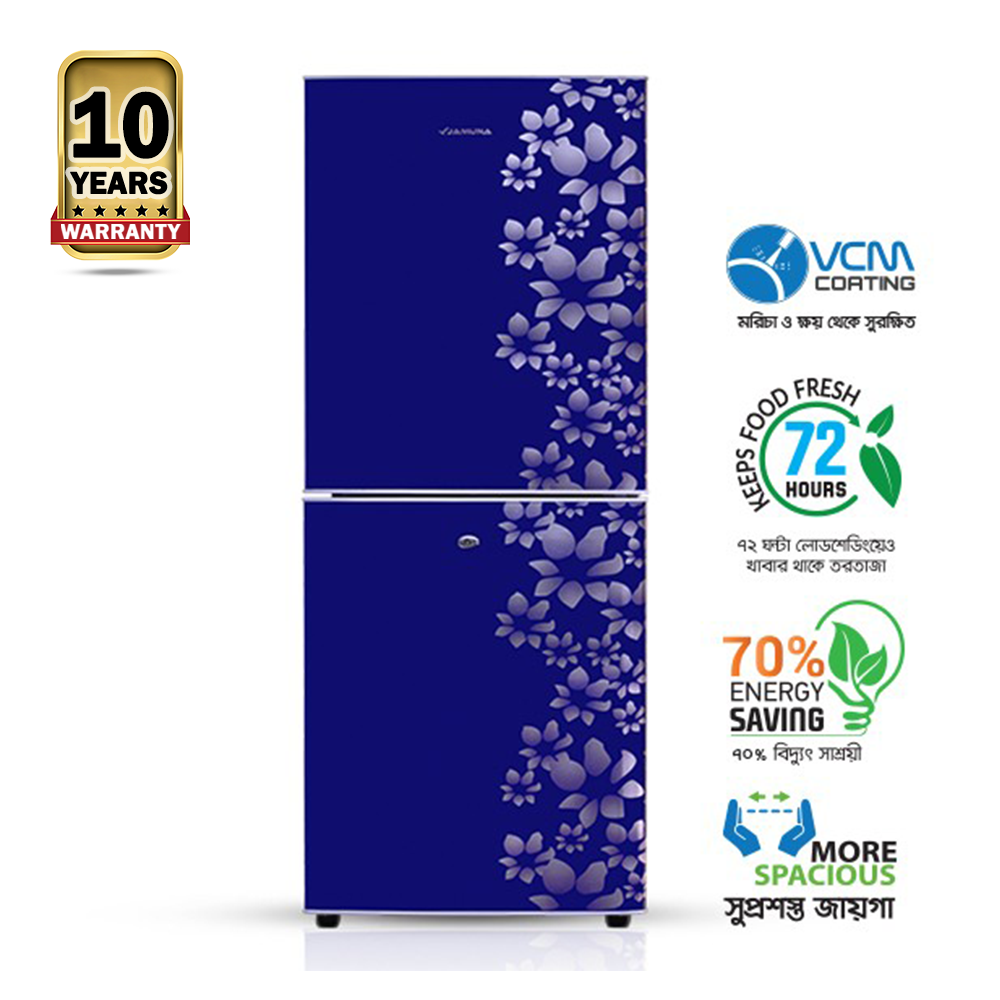 Jamuna JE2-F8JF Refrigerator - 268 Liter - Glossy Shining Deep Blue Flower