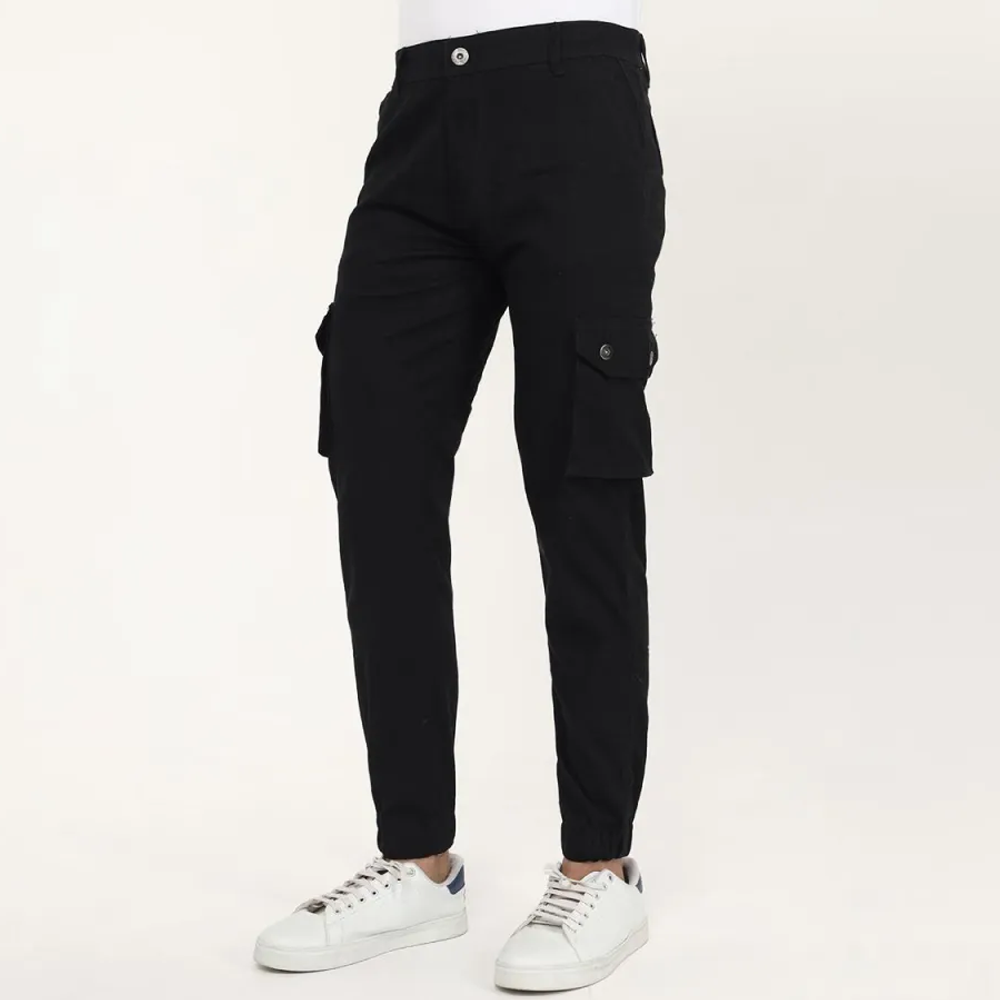 Twill Cotton Cargo Mobile Pant For Men - Black - NH&B012