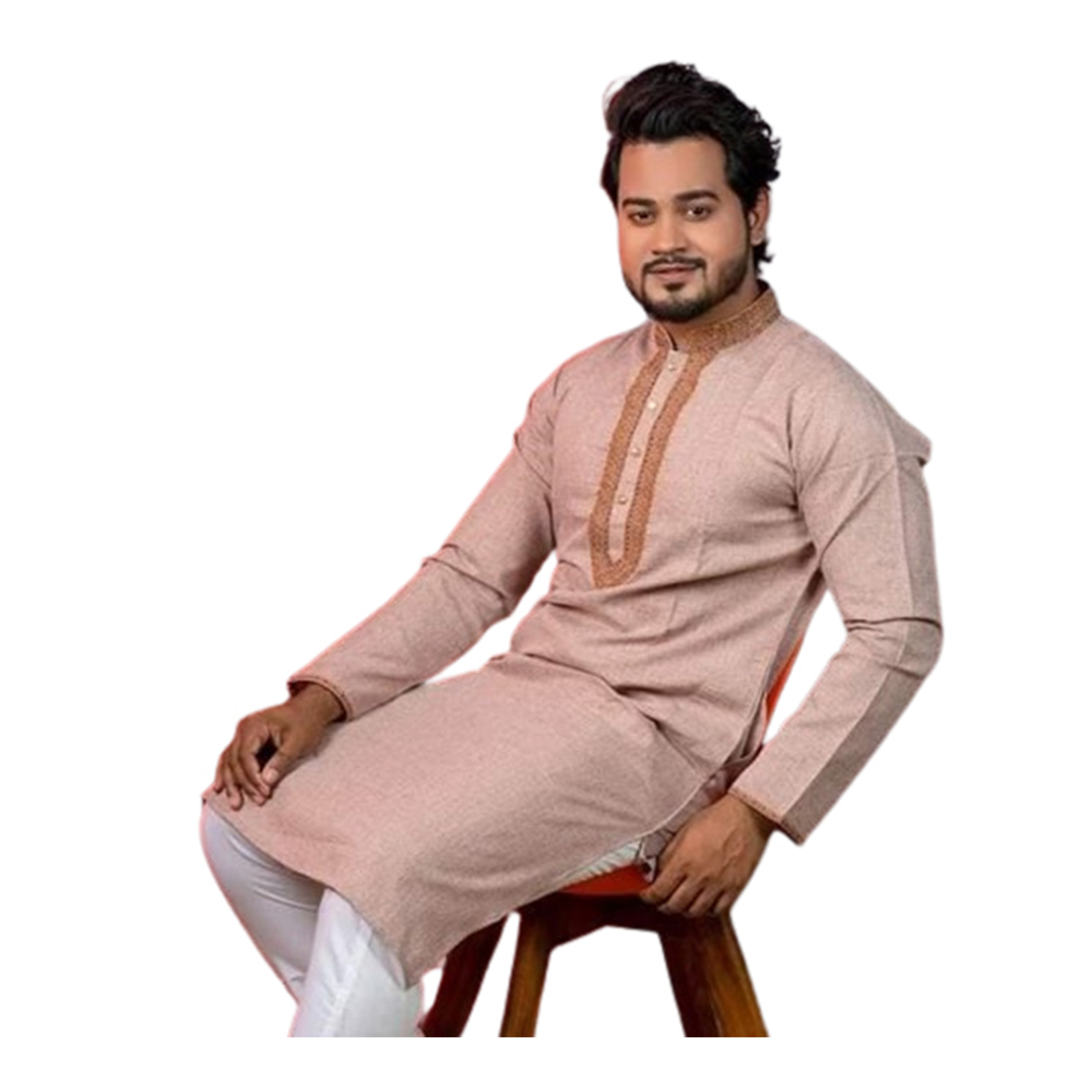 Cotton Embroidery Punjabi For Men - Pink - P-N3