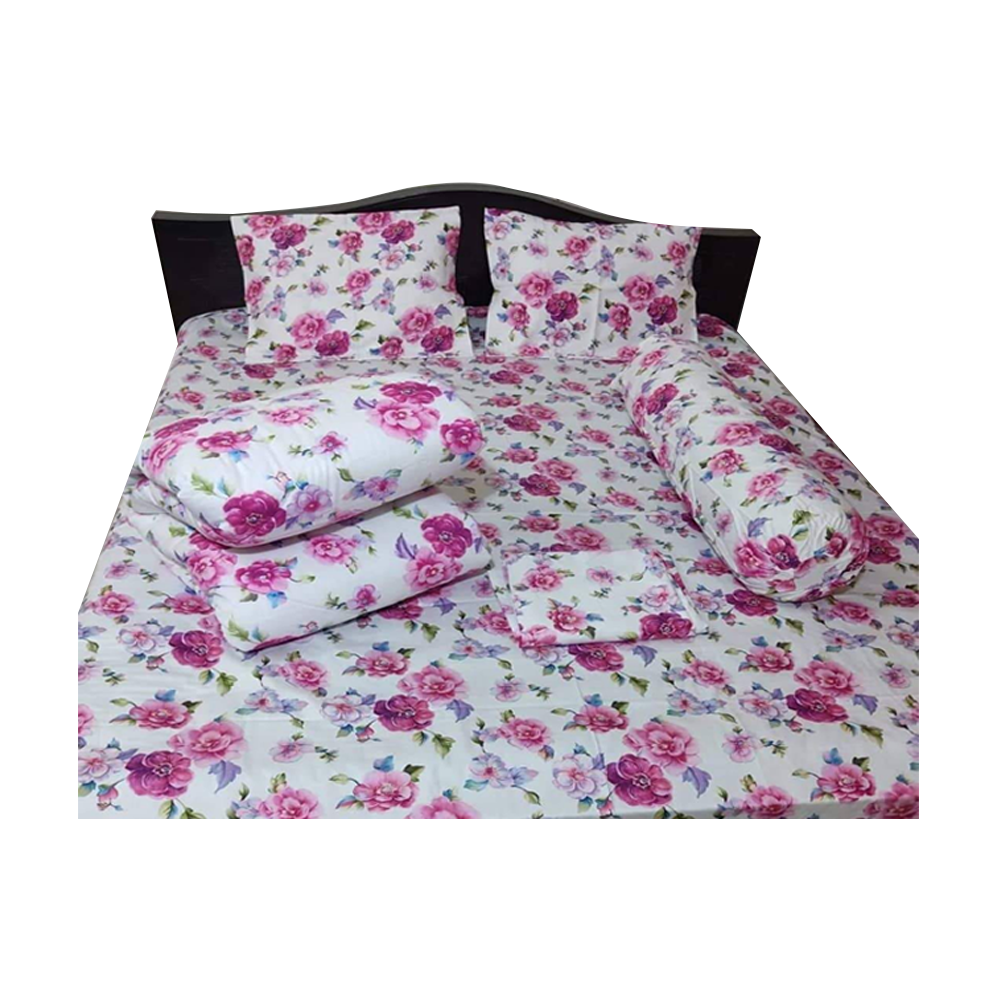 Fashionable Twill Comforter Set Five In One - CFS-15 - White And Pink