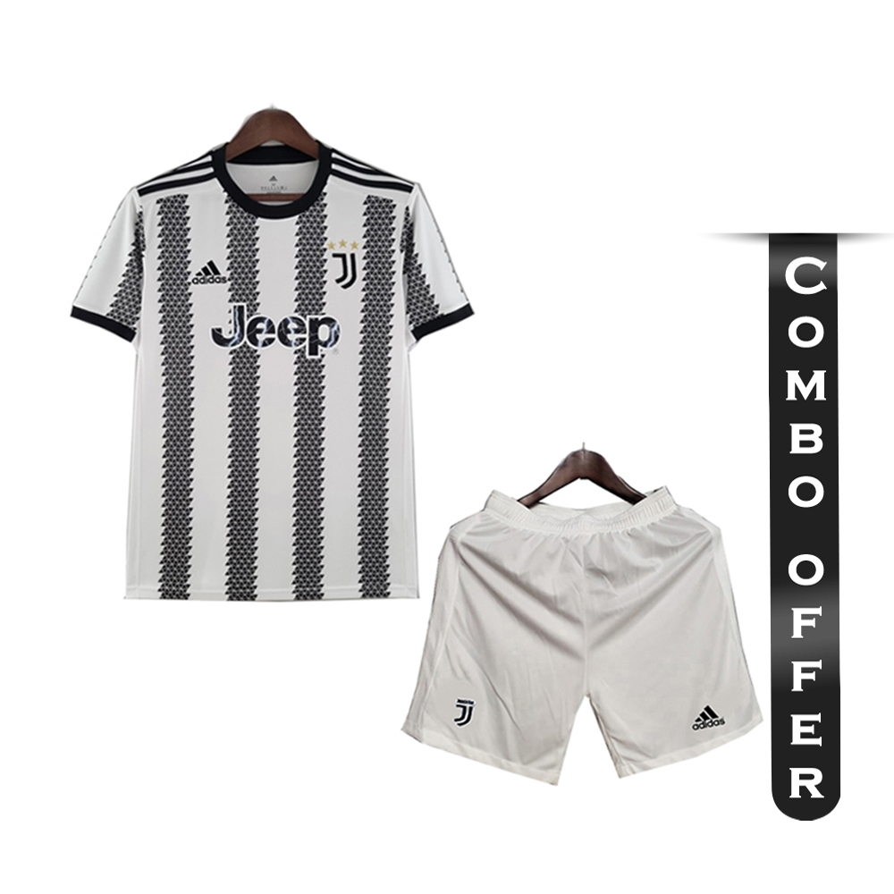 Combo of Juventus Mesh Cotton Short Sleeve Home Jersey and Short Pant - Juventus H2