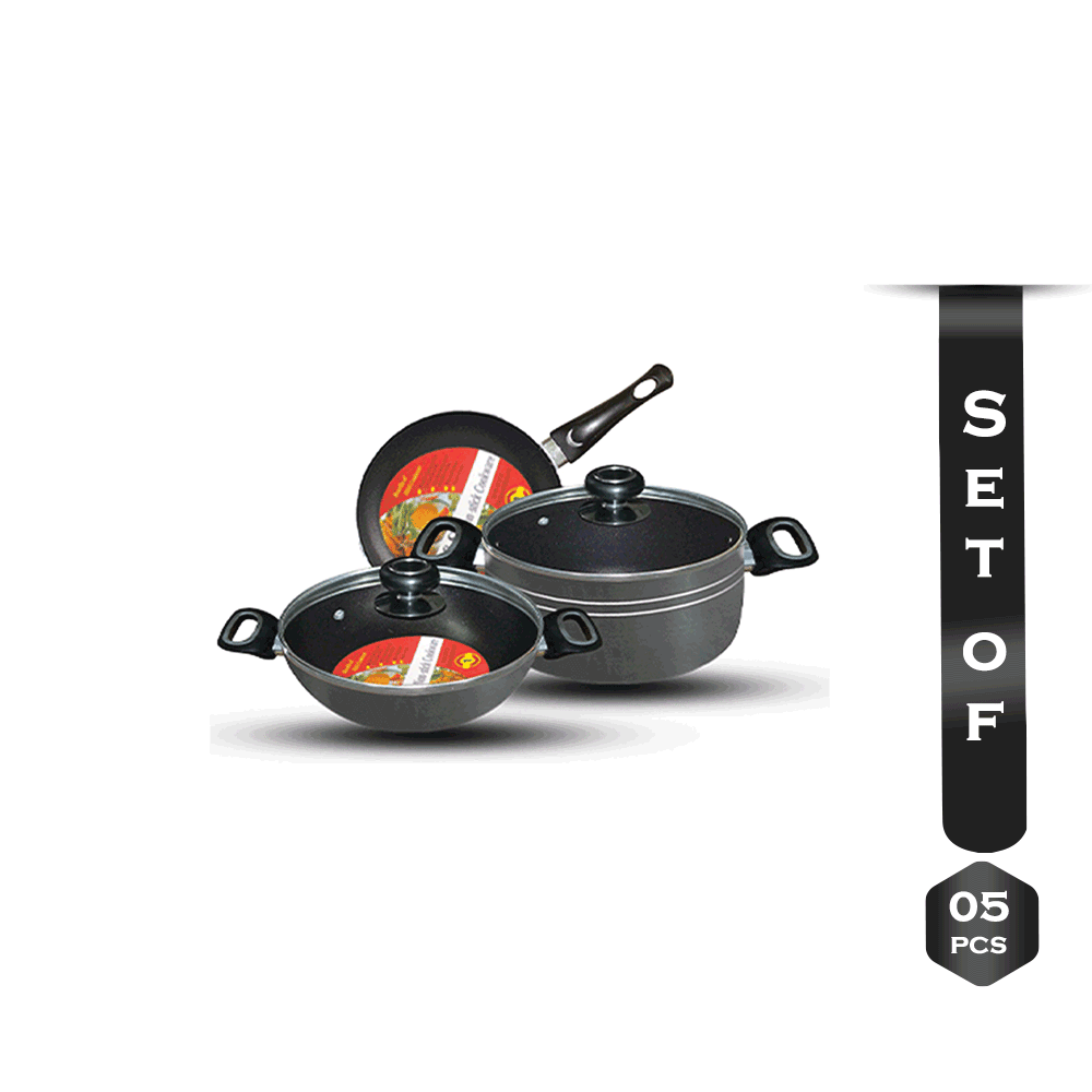 HandS 5 Pcs Non -Stick Aluminium Cookware Set - Black