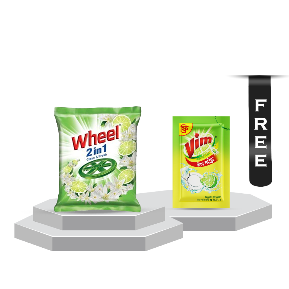 Wheel Washing Powder 2 in 1 Clean and Fresh - 2Kg With Vim Liquid Dish Washer - 5ml Free