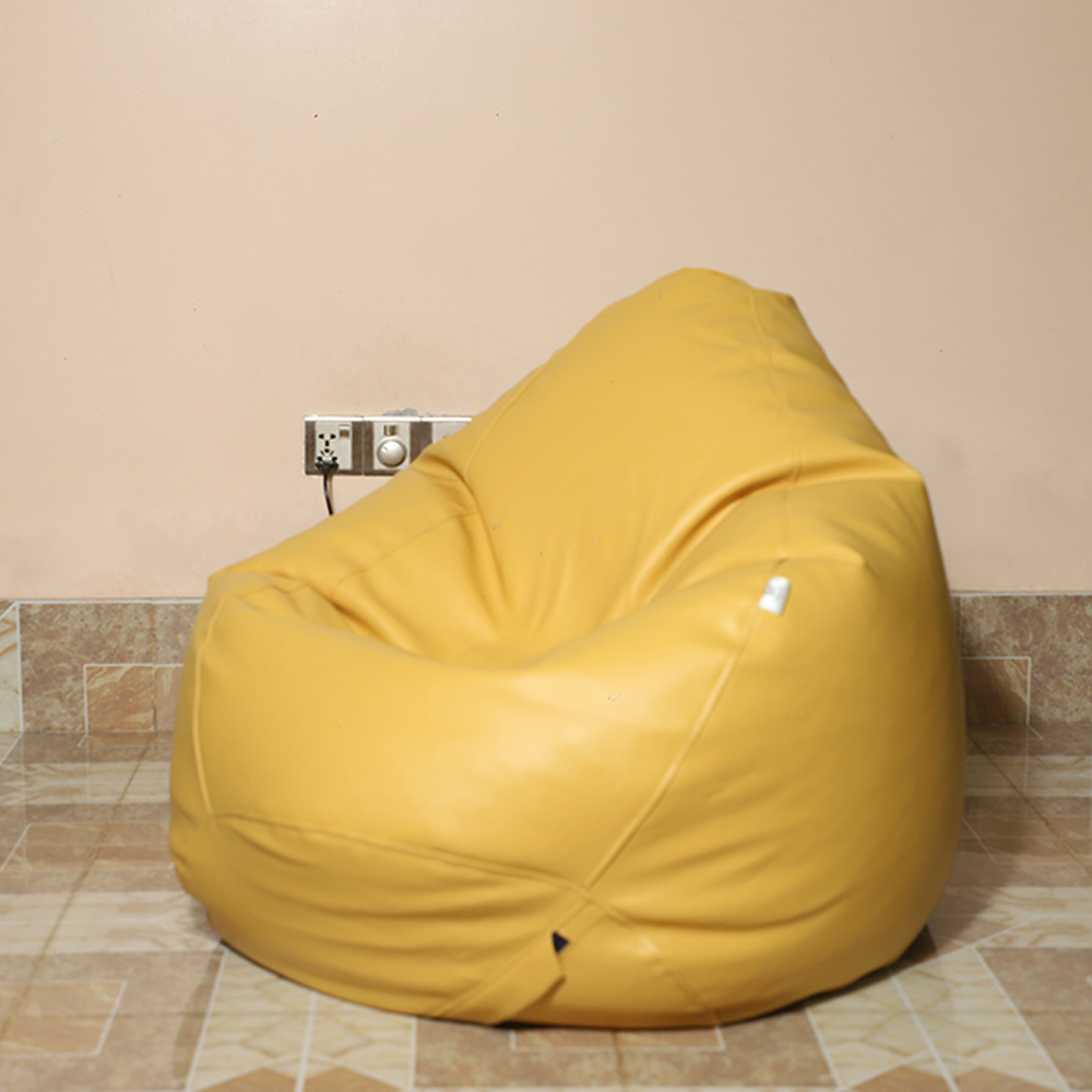 Leather Bean Bag XXL With Extended Back Support - Yellow - APL2YL