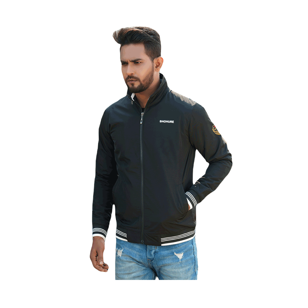 Microfiber Double Part Air Proof Jacket For Men - Black - JCK29