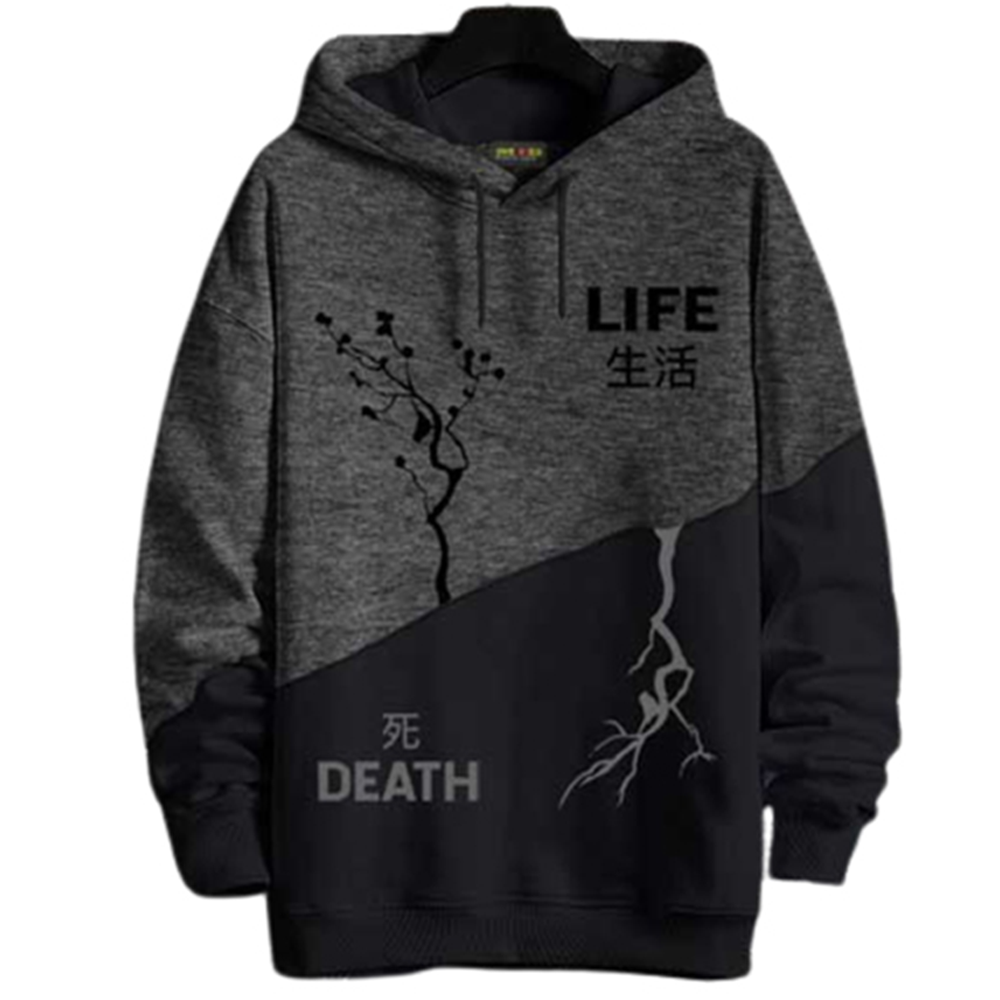 Cotton Hoodie For Men - Ash and Black - H-278