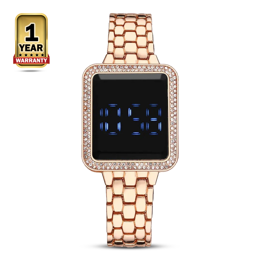 SZXRXTECH Square Trendy Diamond LED Touch Wrist Watch for Women - Rose Gold - R01