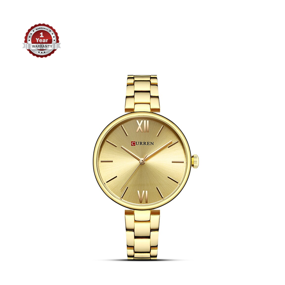 Curren 9017 Stainless Steel Wrist Watch for Women - Gold