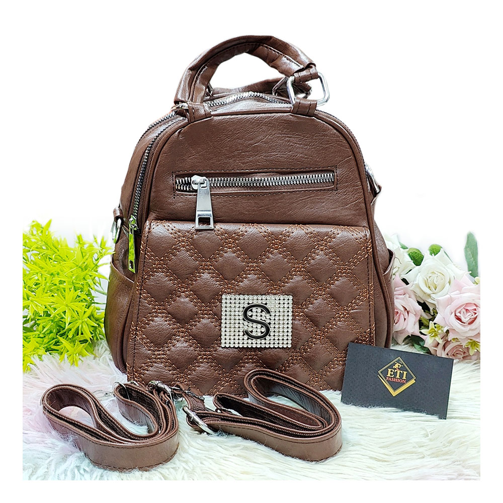 UP Leather Backpack for Girls - Coffee - EF036