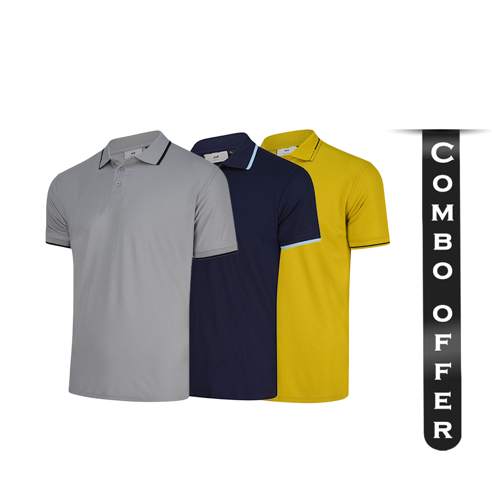 Combo of 3 Pcs Pique Half Sleeve Polo For Men - Multicolor - CA-2510