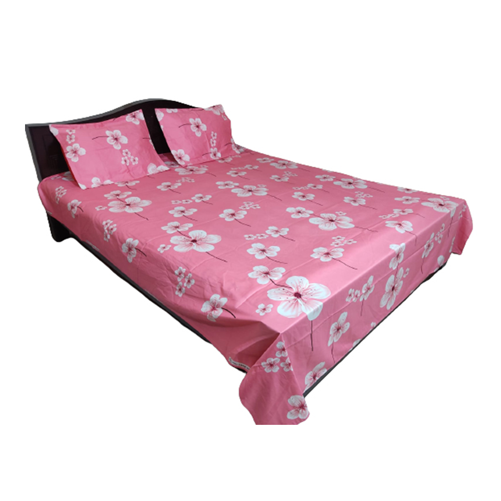 Twill Cotton King Size Bedsheet With 2 Pillow Covers - Pink - BT-188