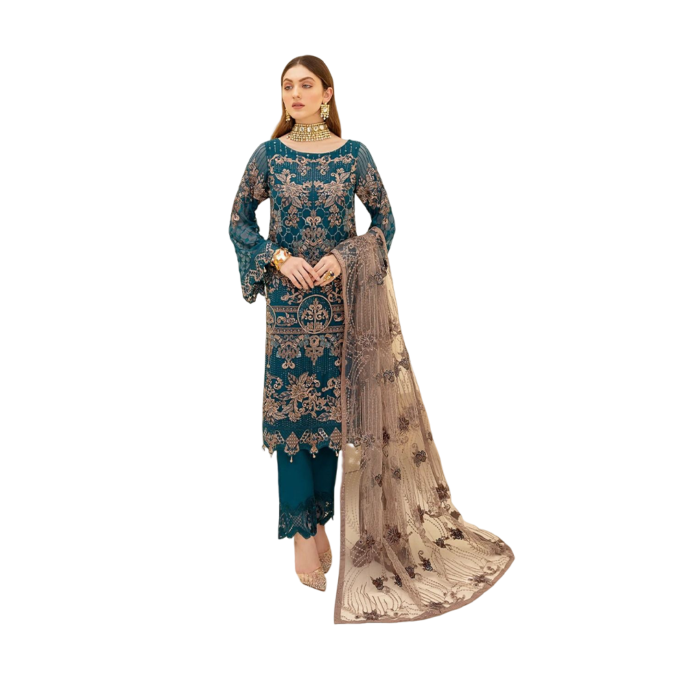 Semi-Stitched Embroidery Work Georgette Three Piece For Women