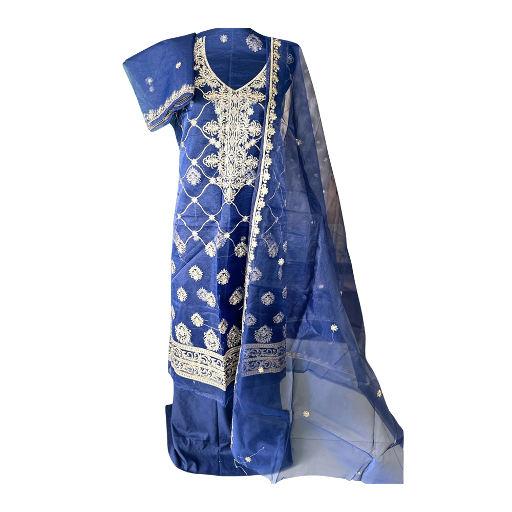 Unstitched Pakistani Organza Salwar Kameez for Women - Blue