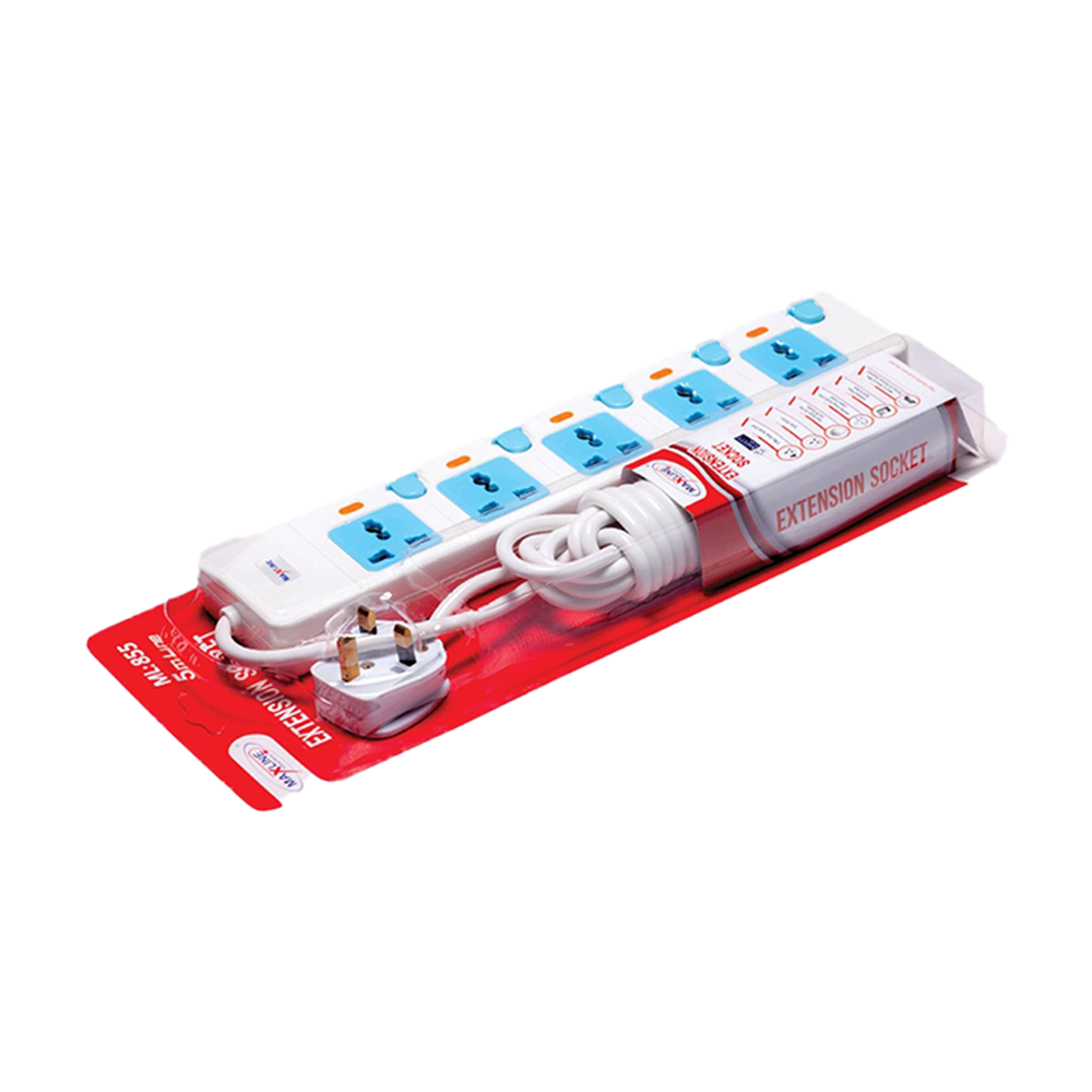 Maxline ML-855 Extension Socket/Multiplug 5 Port - White