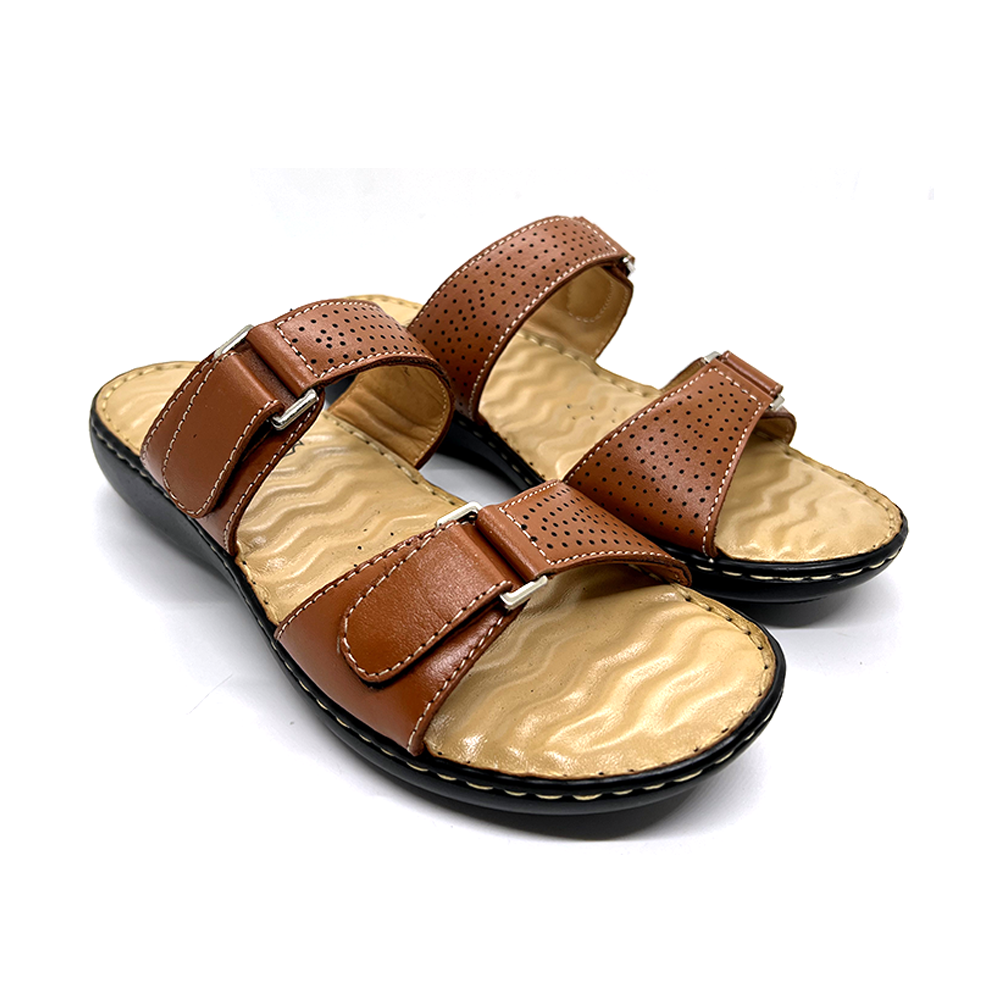 Black and White Anatomic Sole Leather Sandal For Ladies - 32010214 - Brown