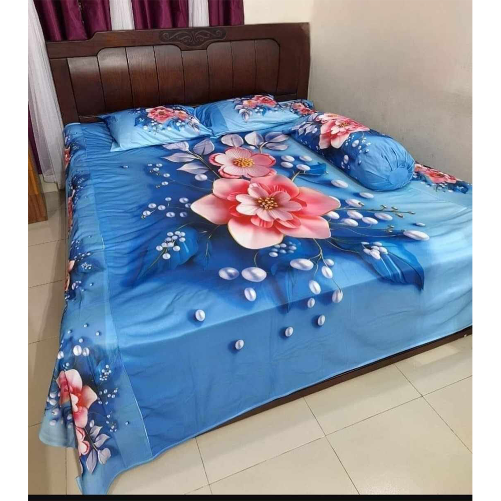 China Cherry Cotton King Size 3D Design Bedsheet With Pillow Covers - Multicolor - HS-00055