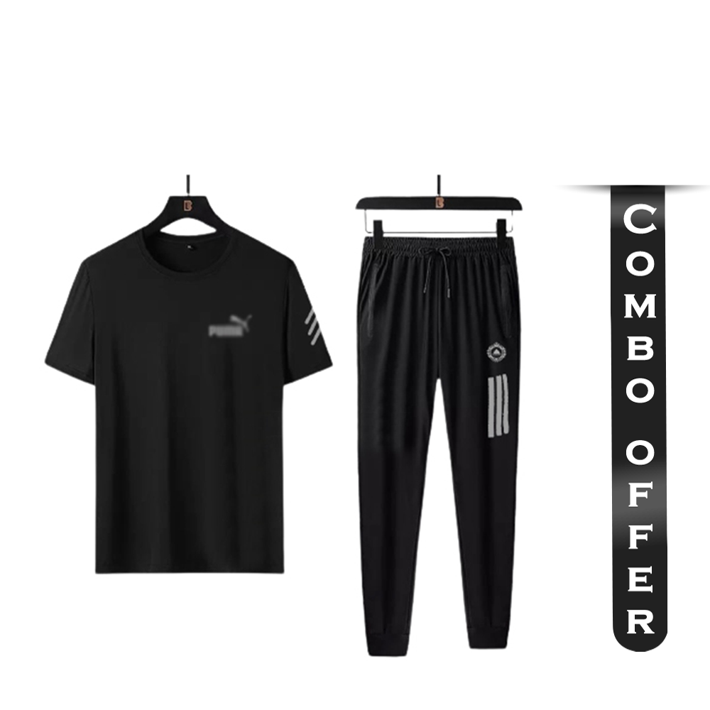 Combo Of PP Jersey T-Shirt With Trouser Full Track Suit - Black - TF-27