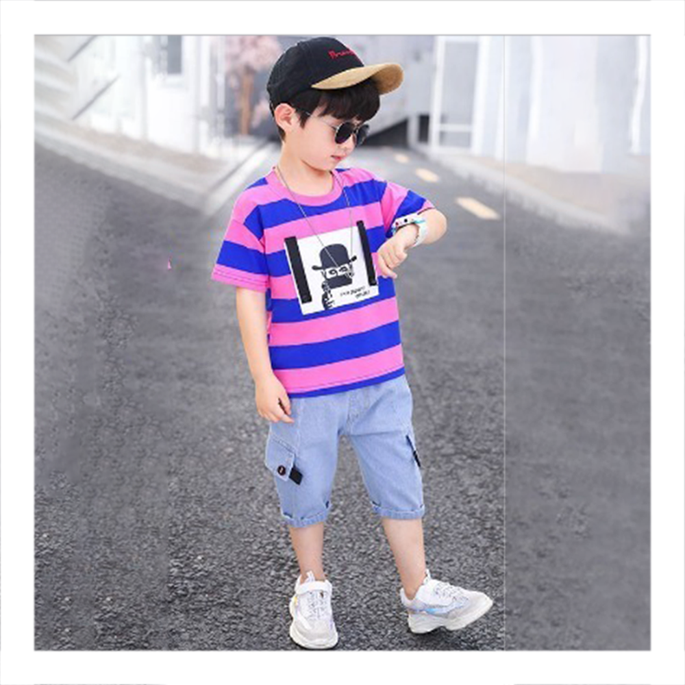 Cotton T-Shirt And Half Pant Set for Boys - Blue And Purple - BM-71