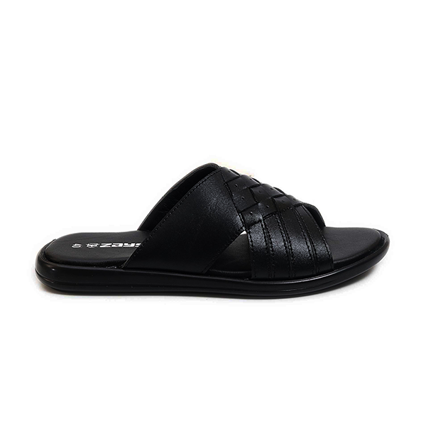 Zays Leather Sandal For Men - Black - ZA06