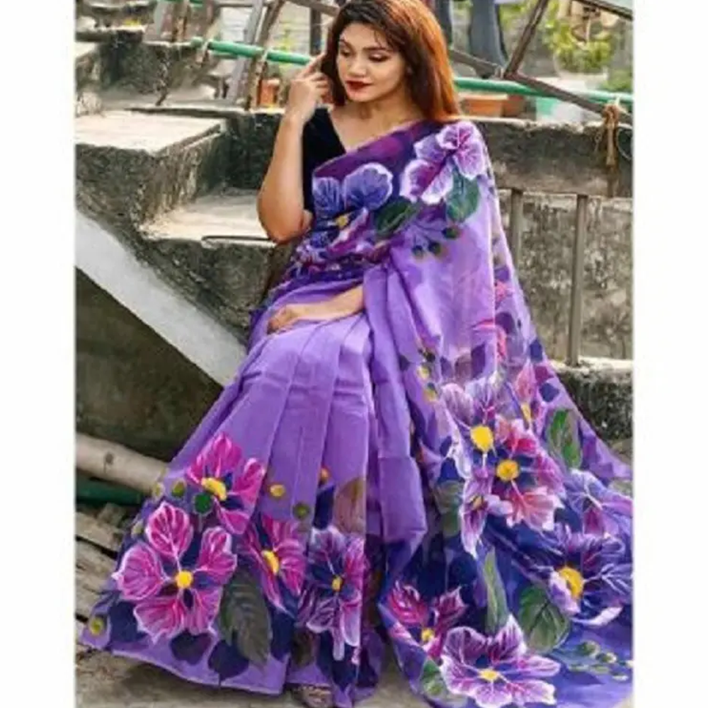 Dhupian Half Silk Skin Print Saree For Women - Multicolor - PP-234