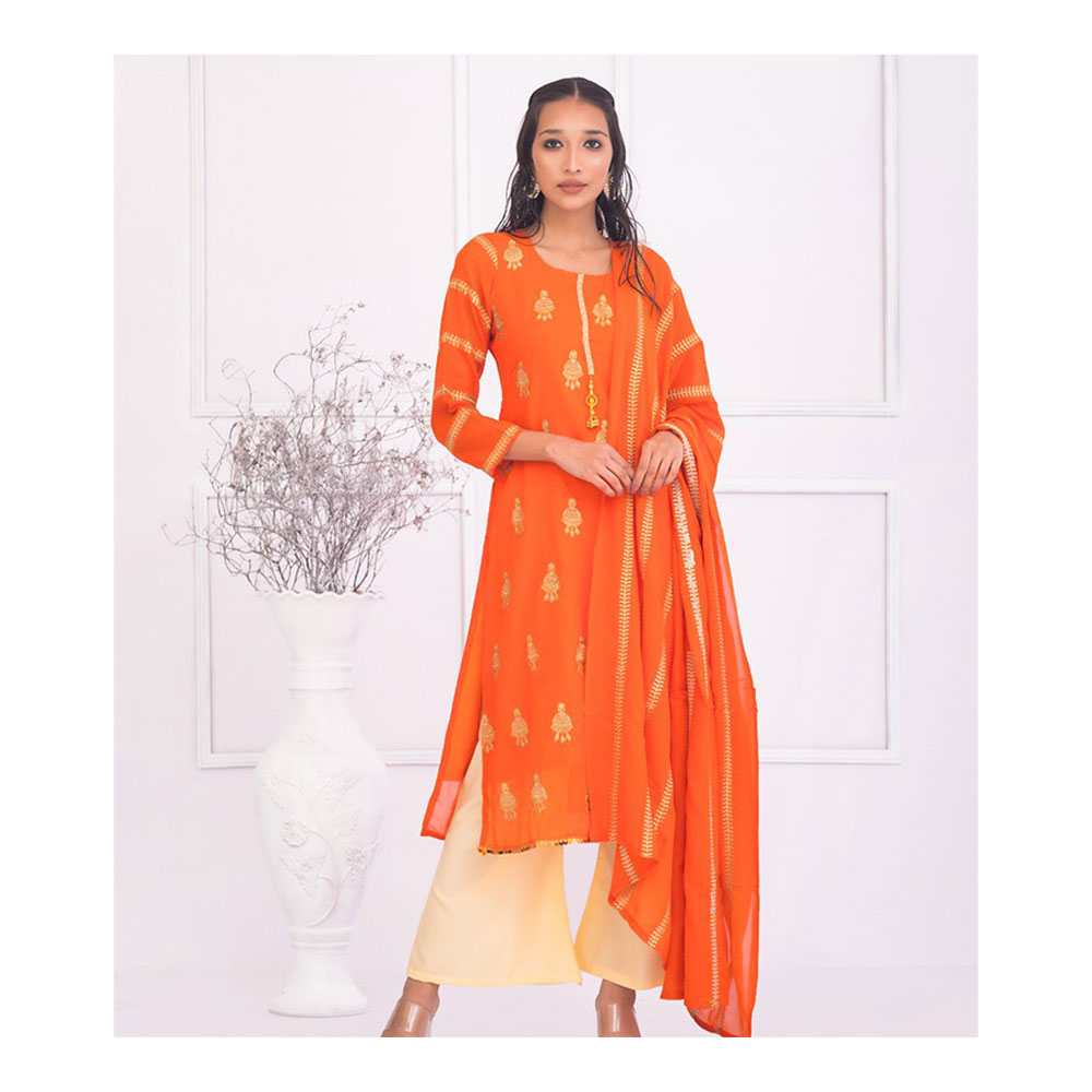 Georgette Unstitched Salwar Kameez for Women - Orange