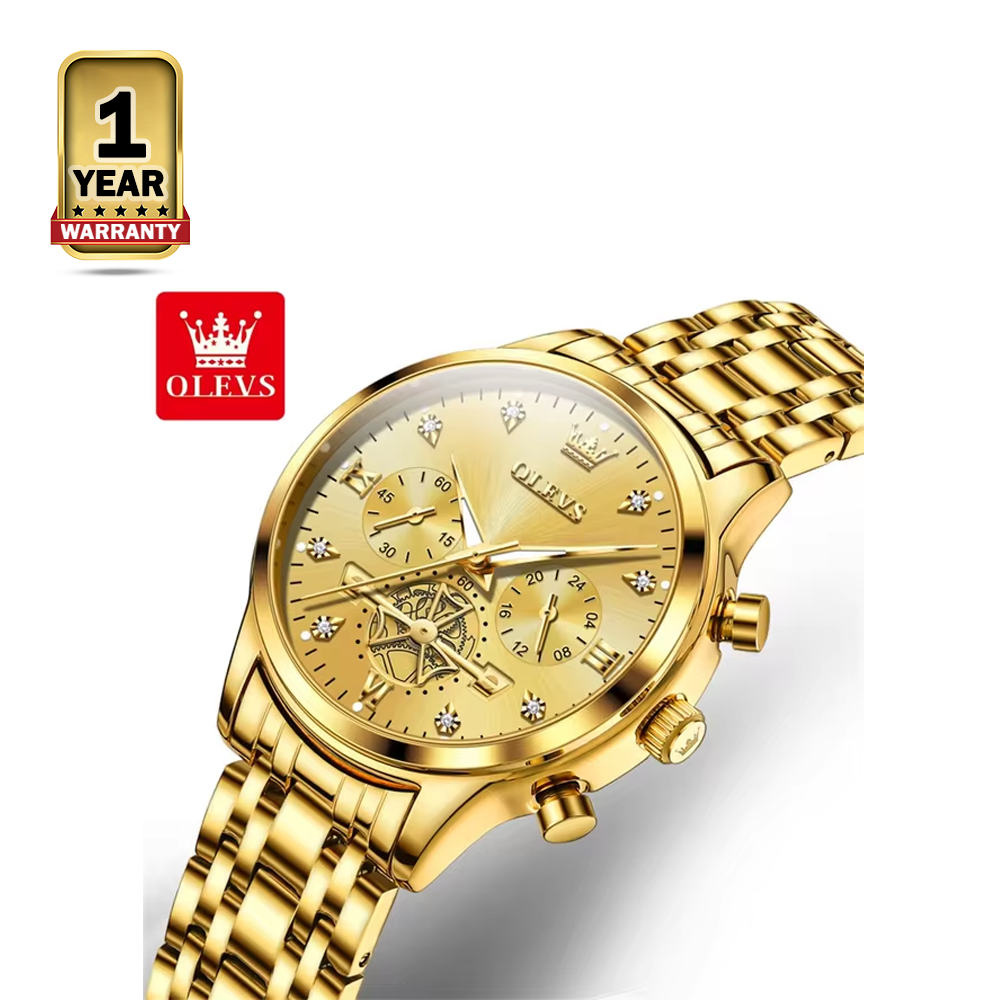 Olevs 2897 Stainless Steel Chronograph Wrist Watch For Women - Gold