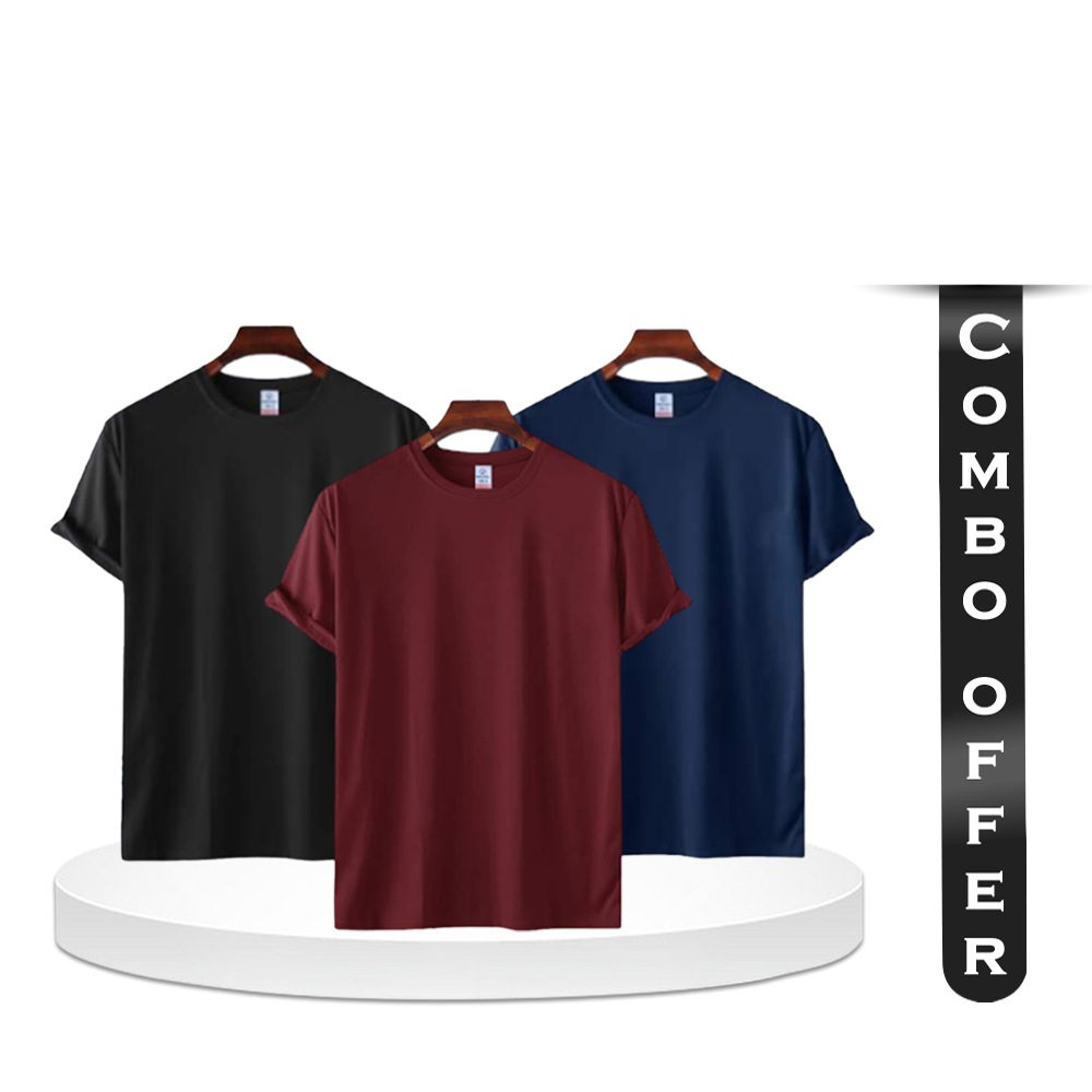 Combo of 3 Pcs Cotton Half Sleeve T-Shirt for Men - Multicolor - T7