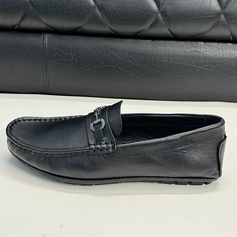 Leather Handmade True Moccasin Shoes for Men - Black