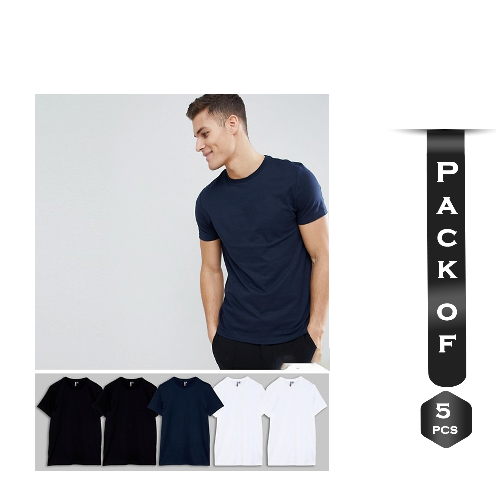 Pack of 5Pcs Cotton Half-Sleeve T-Shirts For Men - TSHIRT5-23