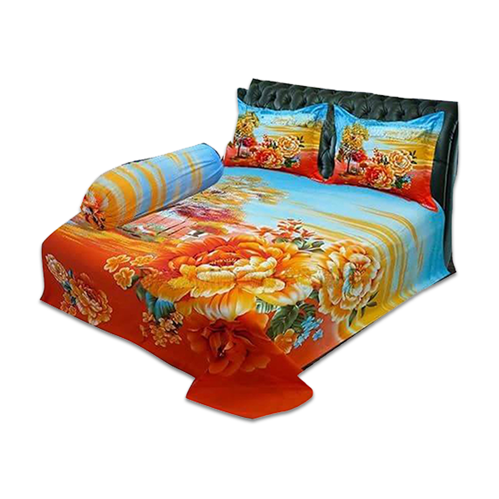 Cotton Bed Sheet With Two Pillow Covers Multicolor