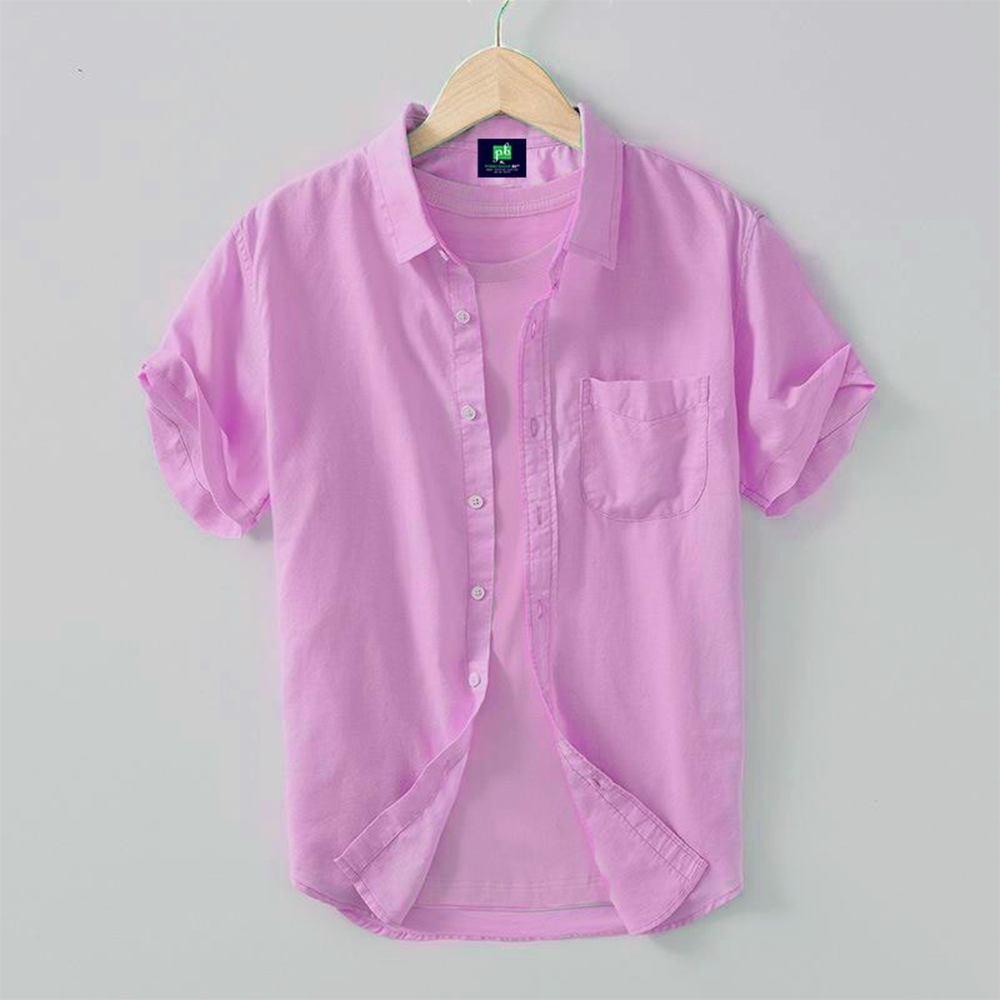 Cotton Half Sleeve Shirt For Men - Pink - MS-63