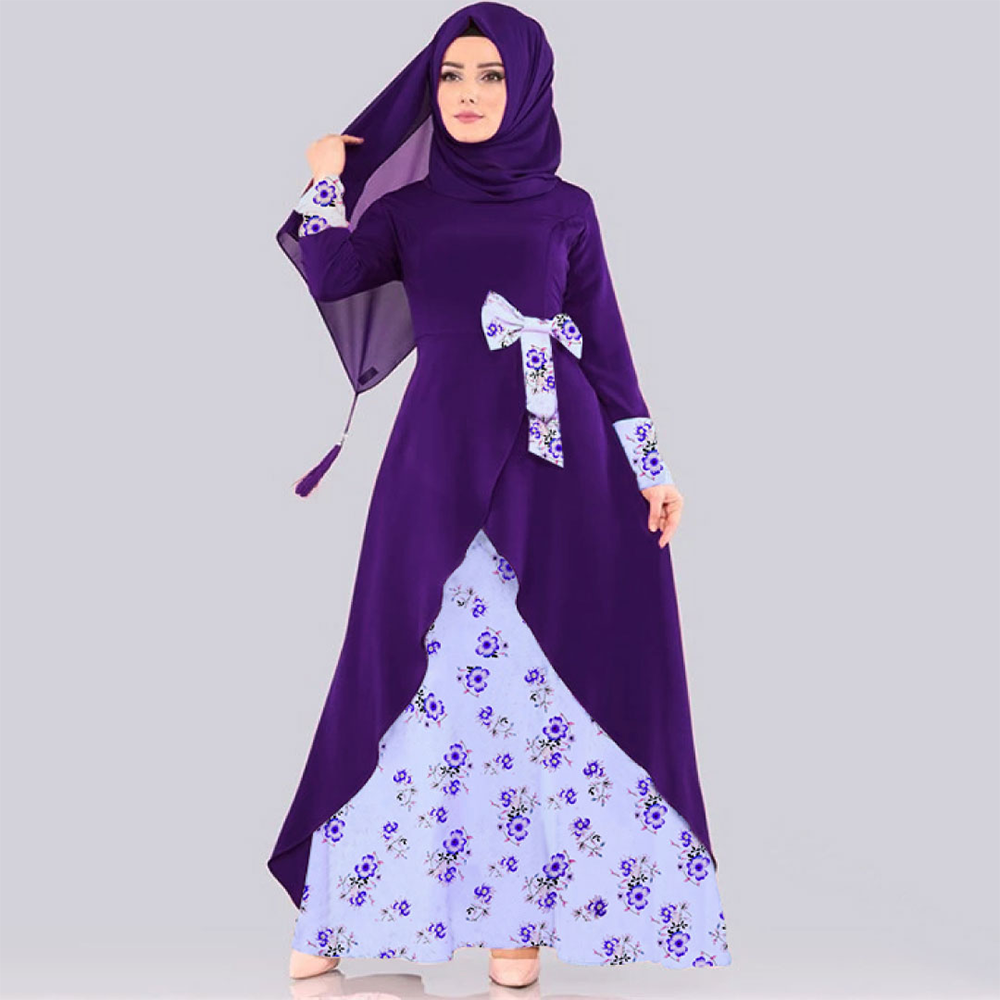 Alex with Linen Iraq Stylish Printed Hijab and Borkha for Women - Purple - B_465