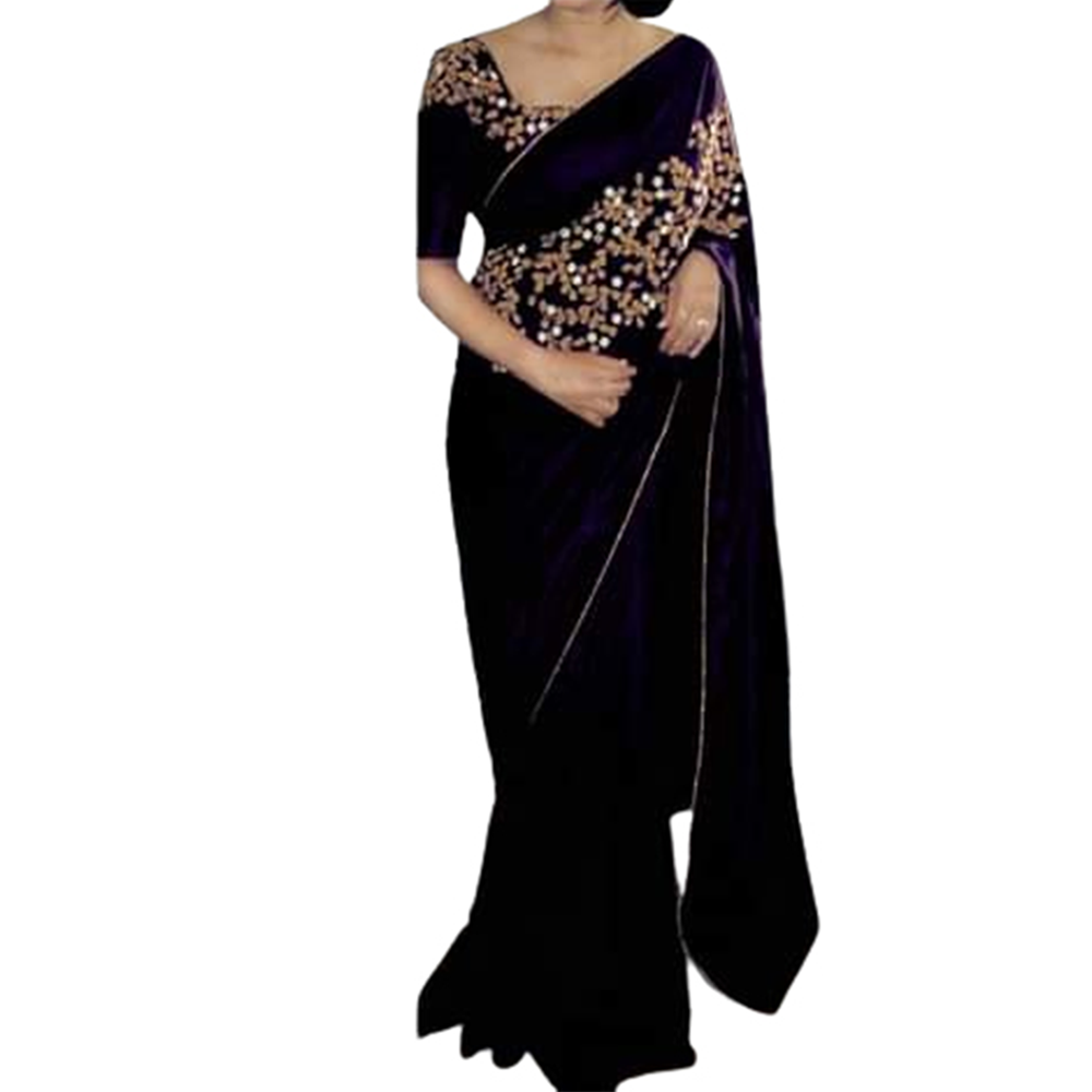 Weightless Georgette Saree With Blouse Piece For Women - Black - SJ-77