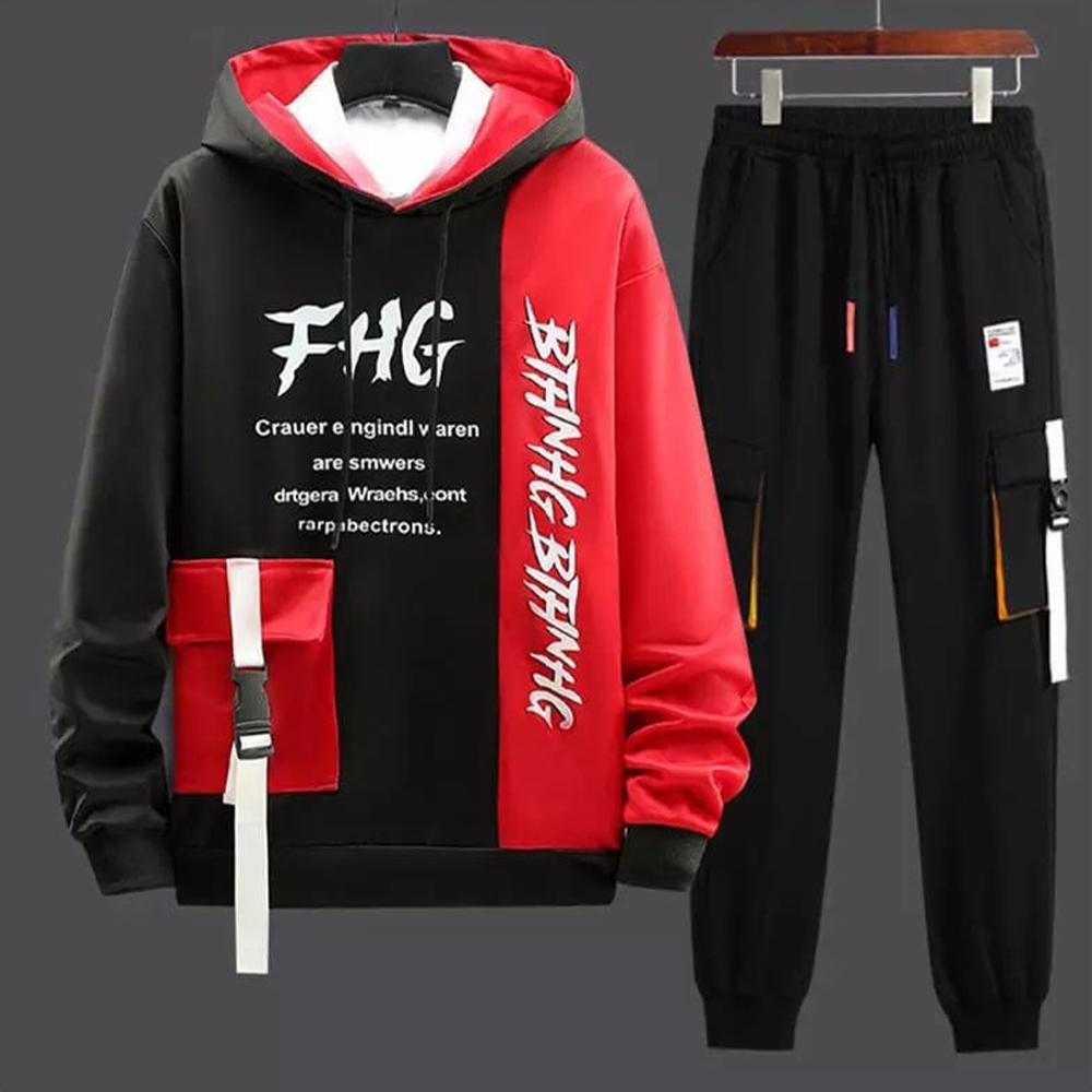 Cotton Hoodie with Trouser for Men Combo - Black and Red 