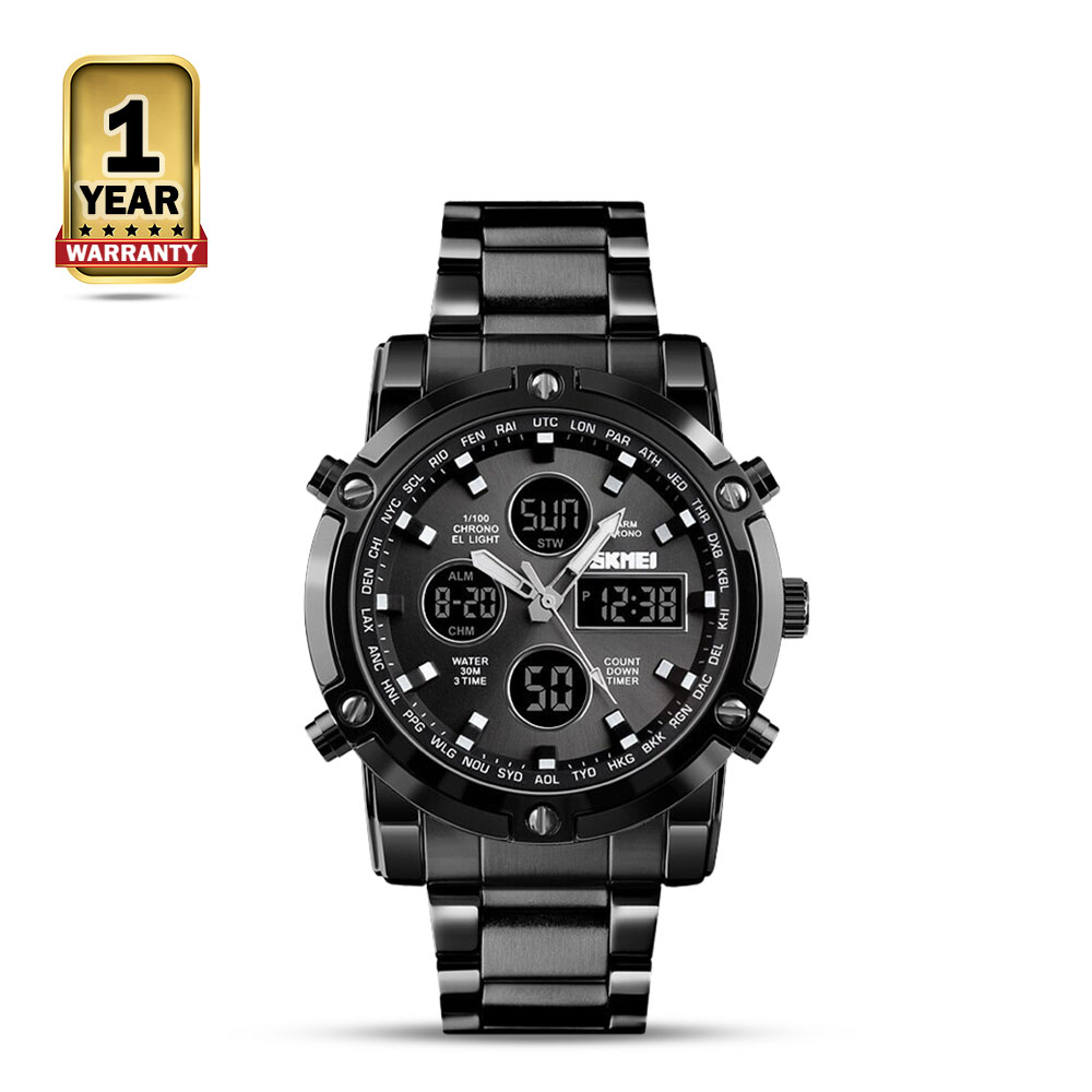 Skmei 1389 Stainless Steel Quartz Watch For Men - Silver and Black
