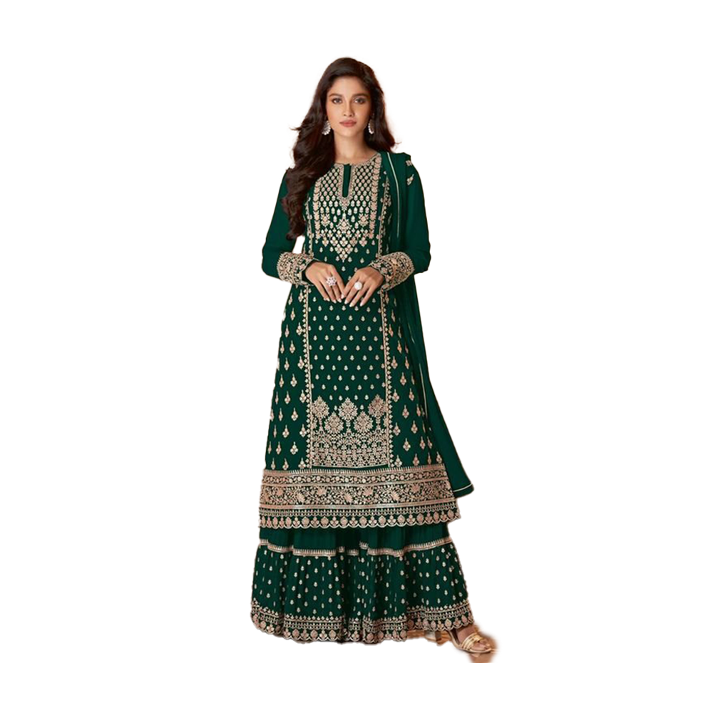 Semi -Stitched Embroidery Work Georgette Sarara Dress For Women - Multicolor