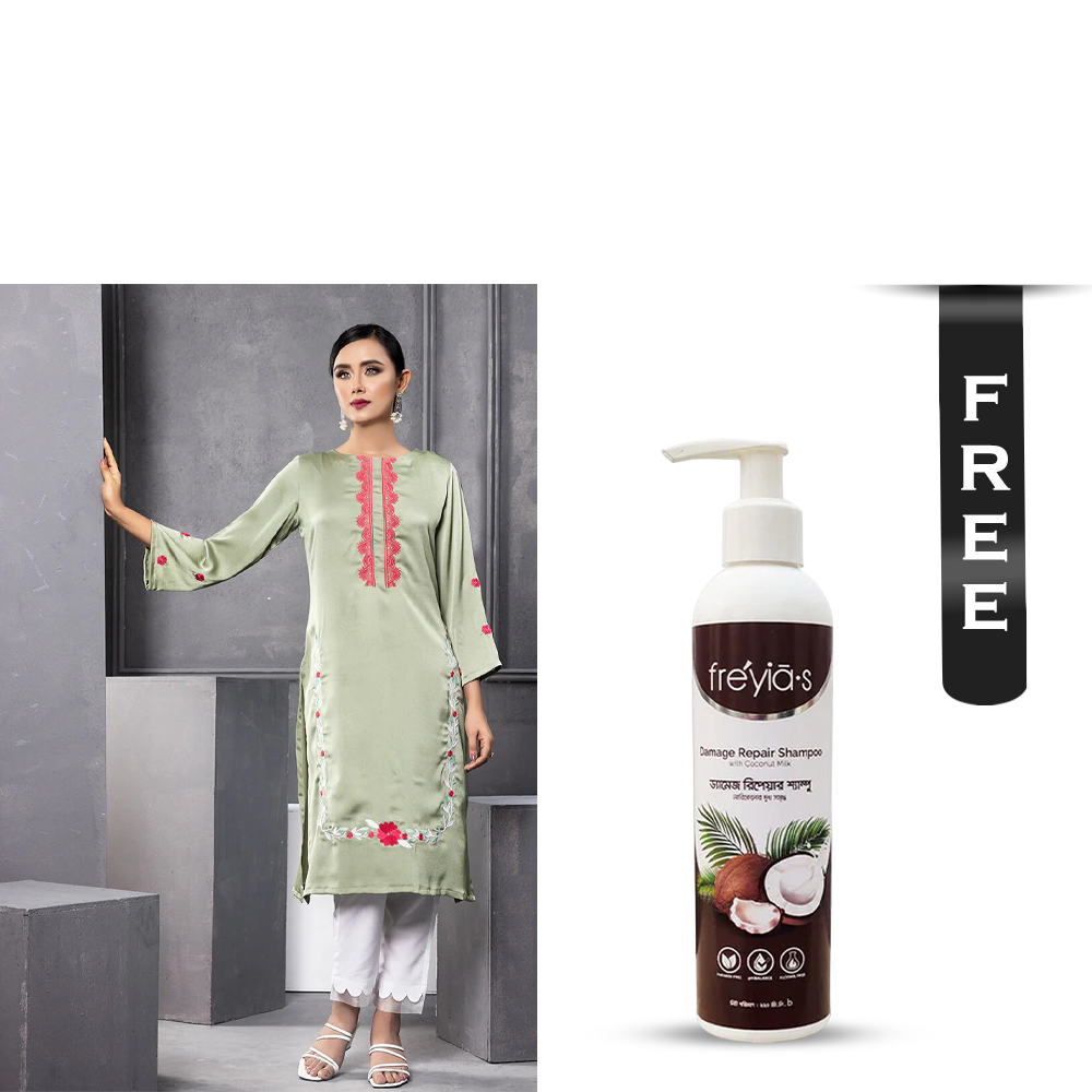 Buy Showstopper Crepe Silk Kurti for Women - Moss Green - M06 and Get Freyias Damage Repair Shampoo with Coconut Milk - 220ml Free