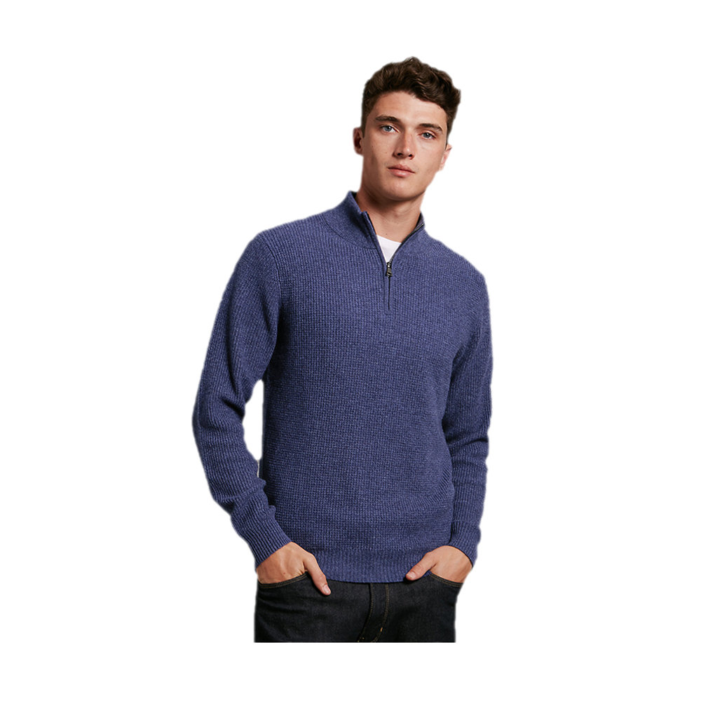 Woolen Fashionable Full Sleeve High Neck Zipper Jumper For Men - Blue - J-24