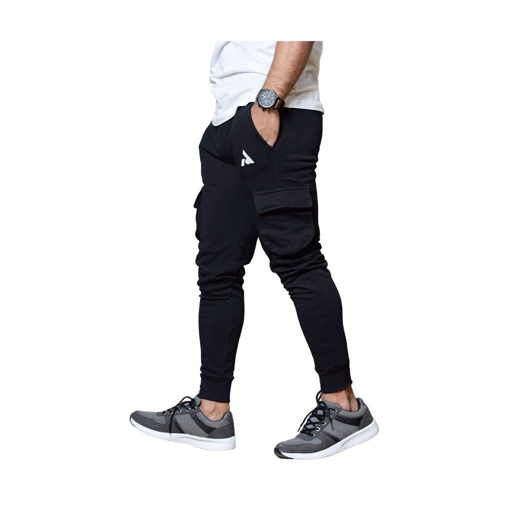 Terry Fabric Anomos Premium Cargo Joggers Black