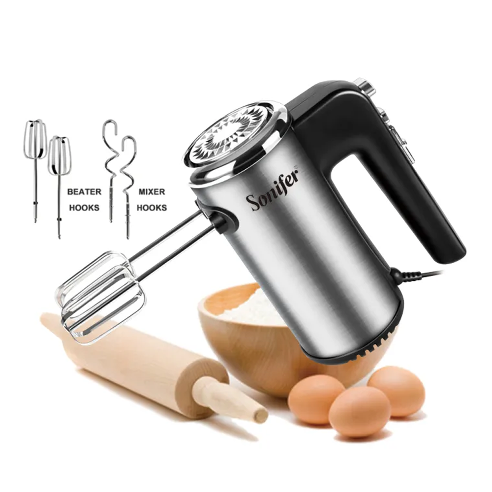 Sonifer SF-7021 Stainless Steel 5 Speeds Turbo Hand Mixer With Holder - 300W - Black