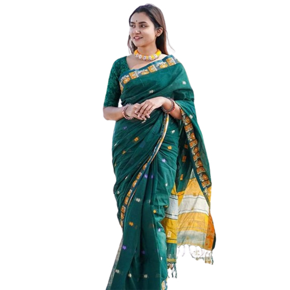 Cotton Aarong Sarees For Women - Bottle Green - SP-H24