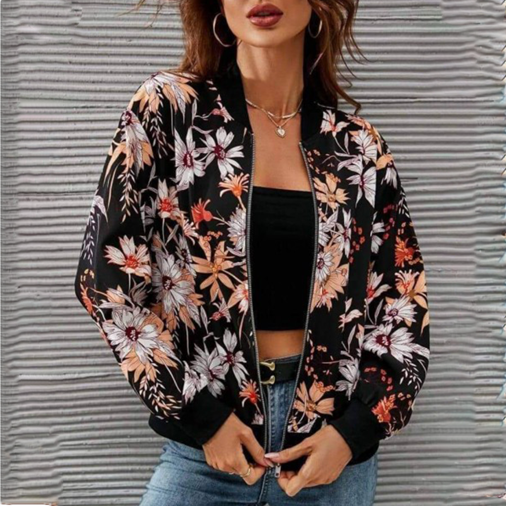 Polyester Printed Winter Jacket For Women - Multicolor - 109