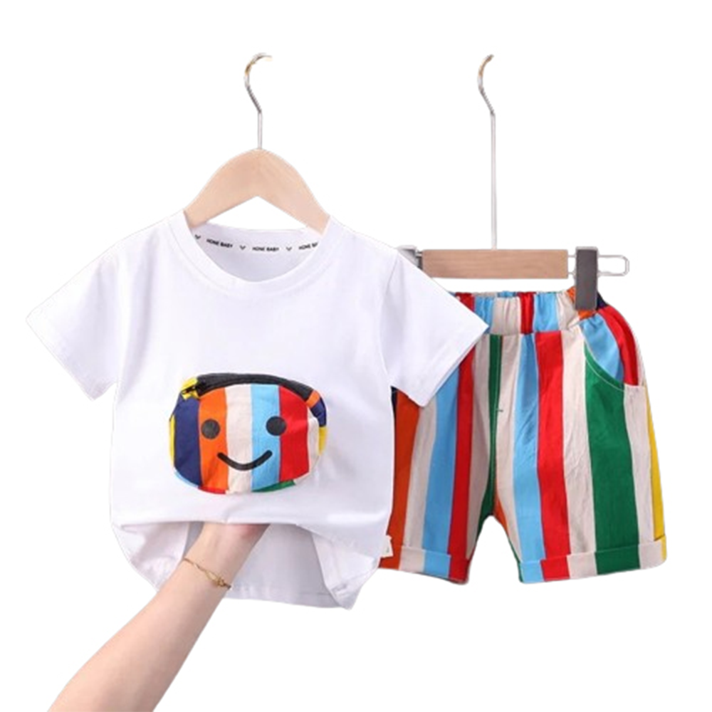 Cotton T-Shirt and Half Pant Set For Baby Boys - Multicolor - BM-83