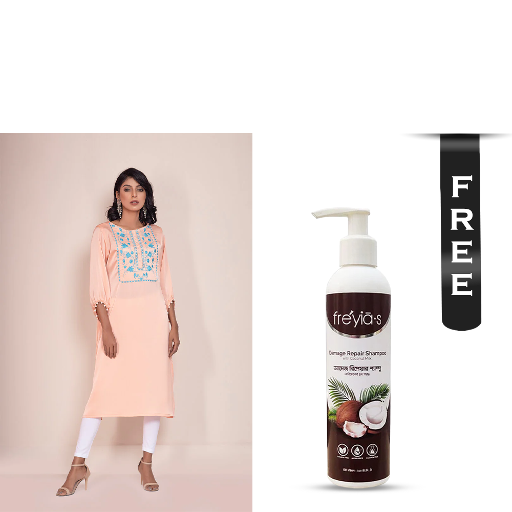 Buy Showstopper Crepe Silk Kurti for Women - 16 - Peach and Get Freyias Damage Repair Shampoo with Coconut Milk - 220ml Free