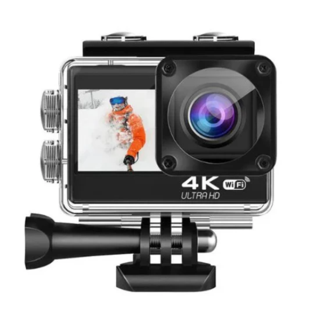 Ausek AT-Q60AR 4K Ultra HD Touch Dual Screen Selfie-Time Action Camera - Black