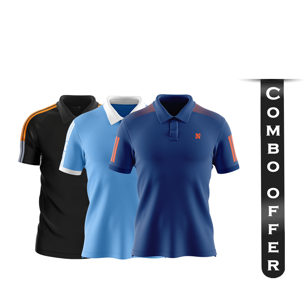 Combo of 3Pcs NEXF Mesh Sports Wear Half Sleeve Polo For Men - Multicolor - NEXF01